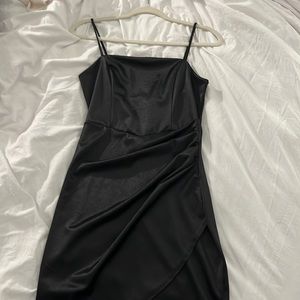 Black satin mini dress